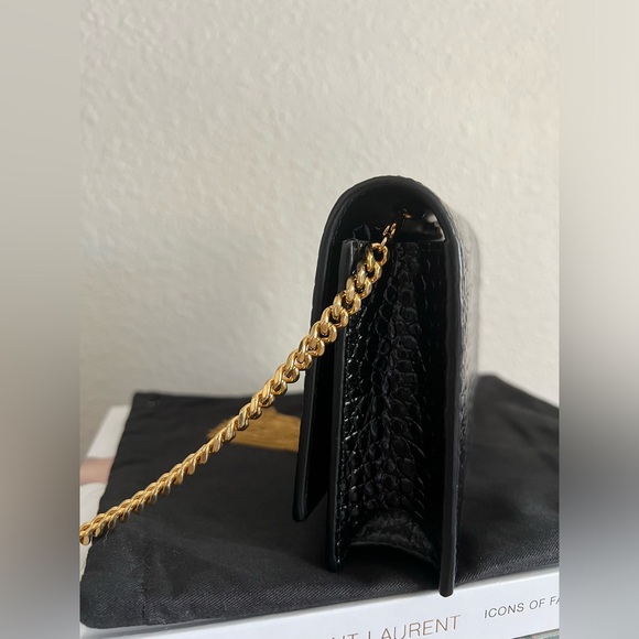 Saint Laurent Kate Croc Embossed Wallet on Chain Handbag - Picture 5 of 13